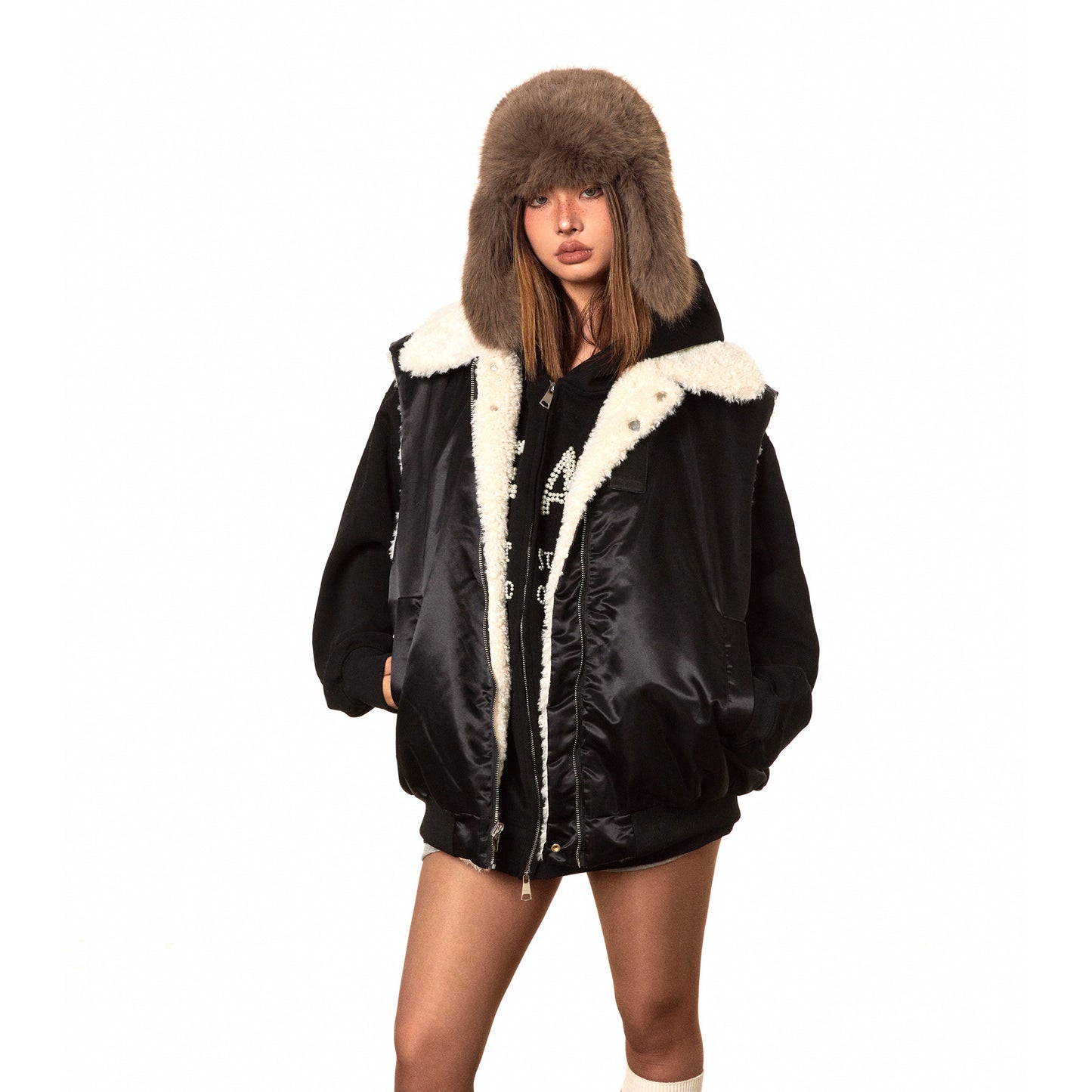 Retro Double-sided Wear Lamb Wool Vest Coat Cotton-padded Jacket