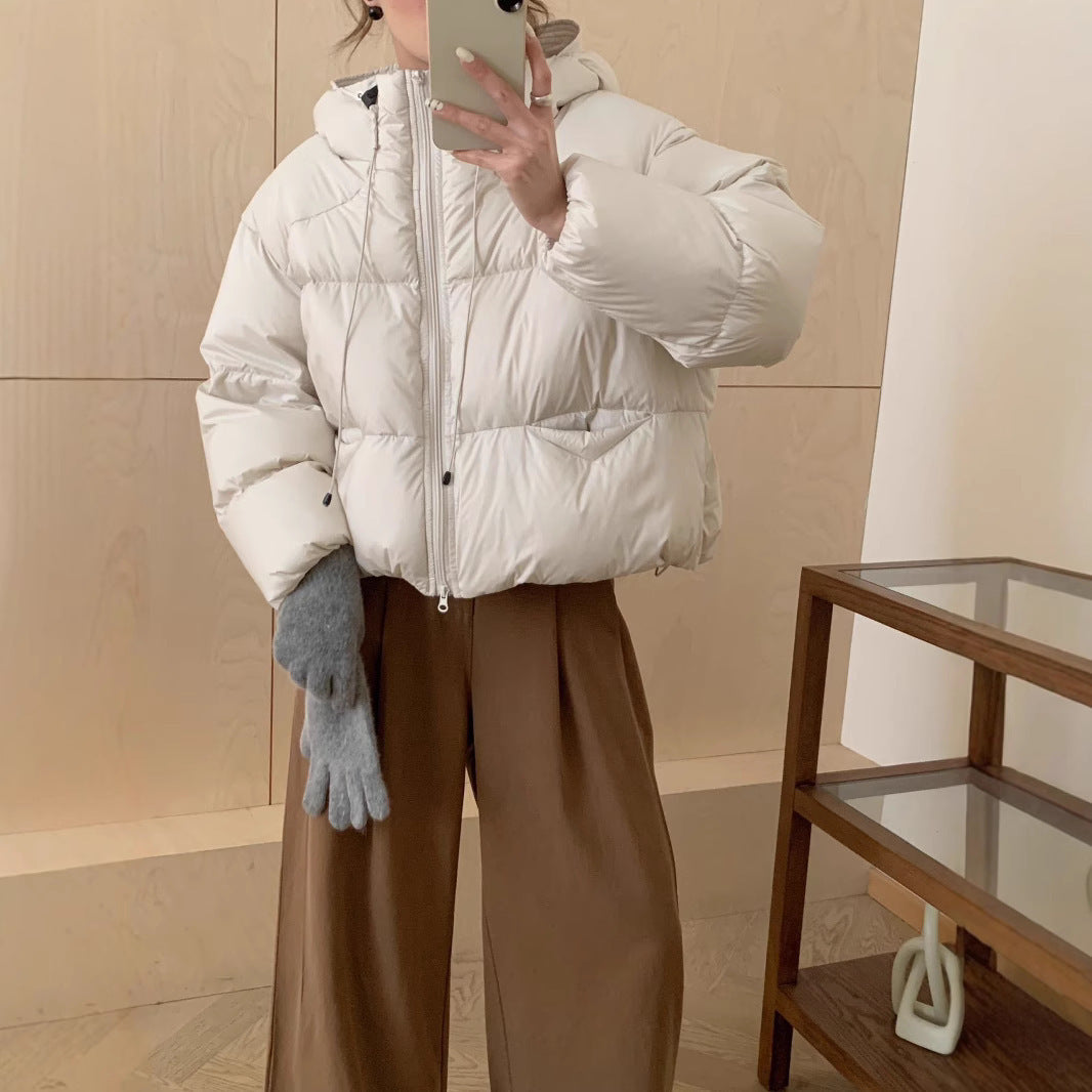 White Duck Down Puff Fluffy Hooded Down Jacket