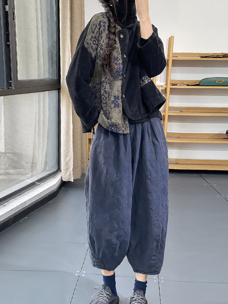 Retro Contrast Color Cotton Coat Jacket Women