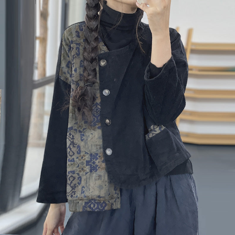 Retro Contrast Color Cotton Coat Jacket Women
