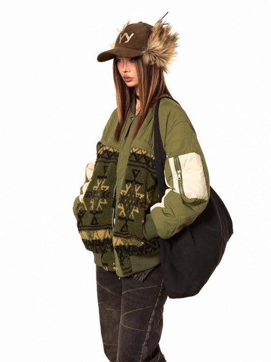 Color Contrast Patchwork Cotton-padded Warm Jacket
