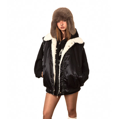 Retro Double-sided Wear Lamb Wool Vest Coat Cotton-padded Jacket