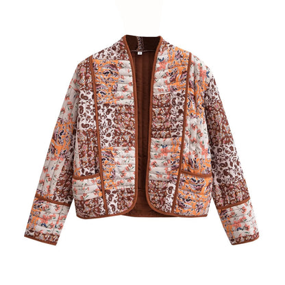 Women's Fashionable Printed Loose Leisure Short Cotton-padded Coat