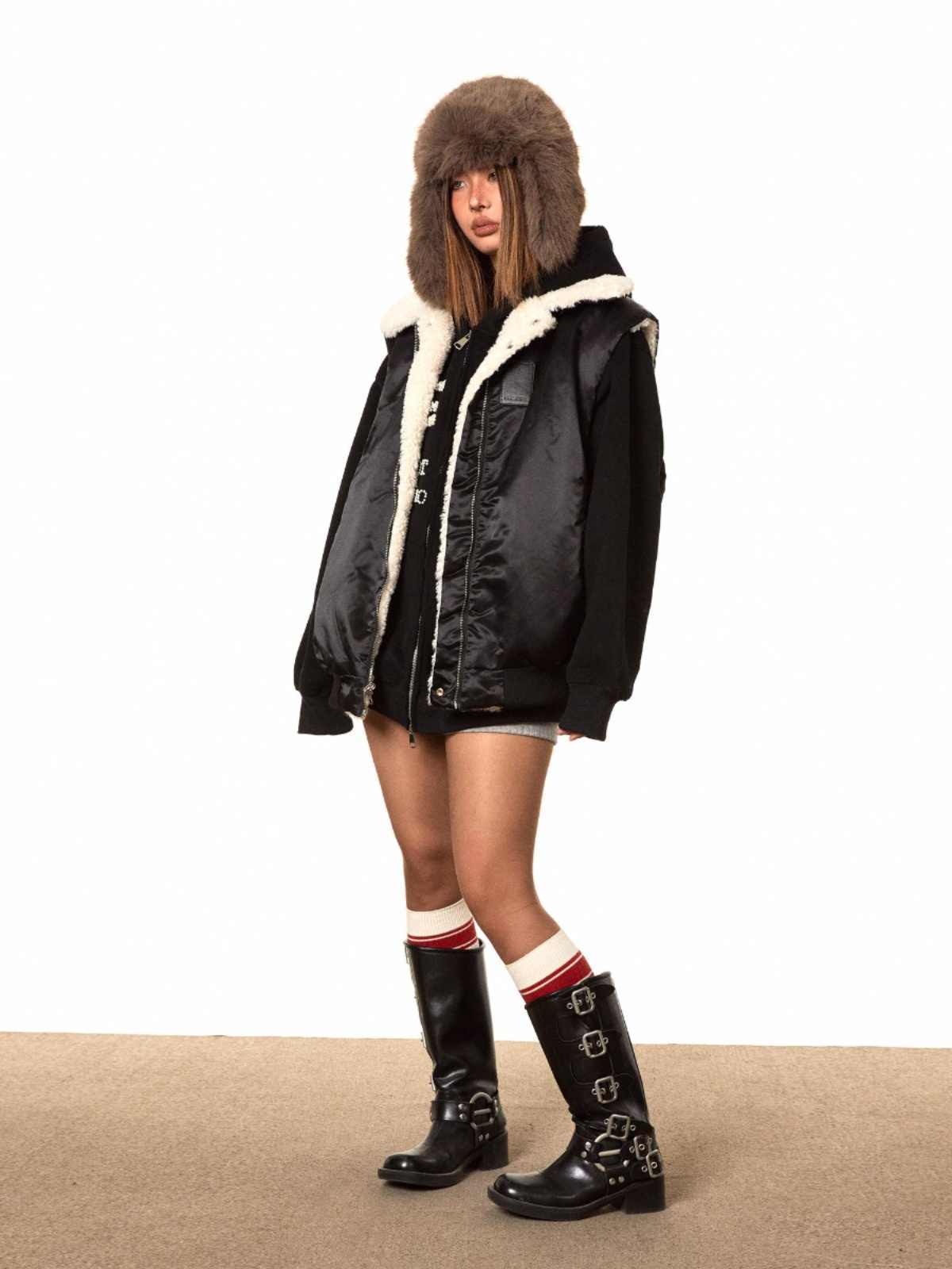 Retro Double-sided Wear Lamb Wool Vest Coat Cotton-padded Jacket