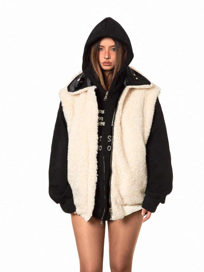 Retro Double-sided Wear Lamb Wool Vest Coat Cotton-padded Jacket