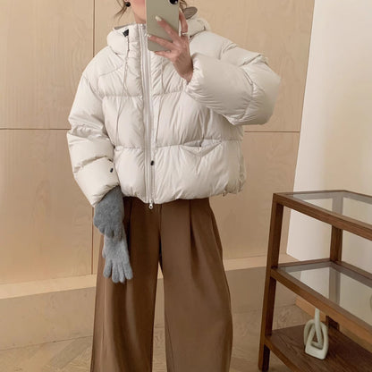 White Duck Down Puff Fluffy Hooded Down Jacket