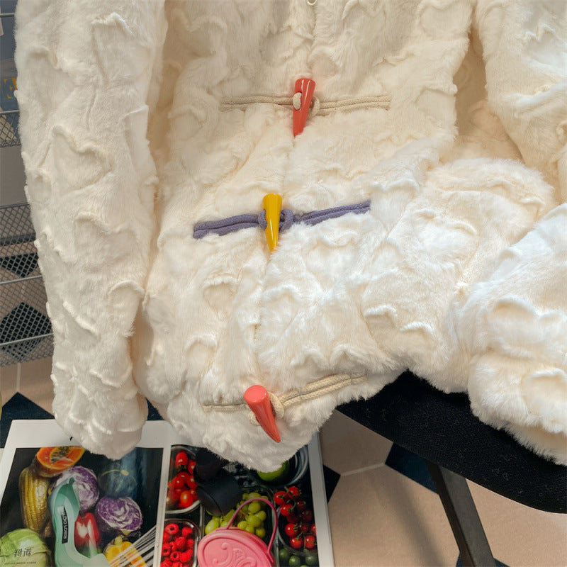 White Lamb Wool Coat For Women Thickened Short