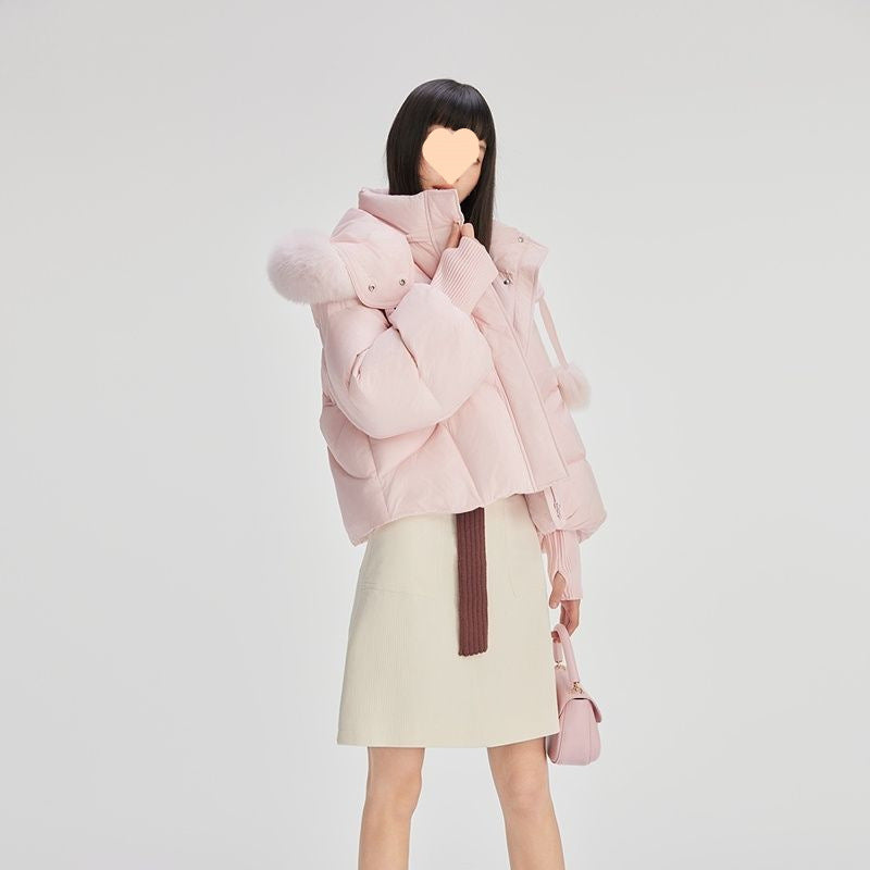 Sweet Down Light Luxury Short Type Hooded Jacket
