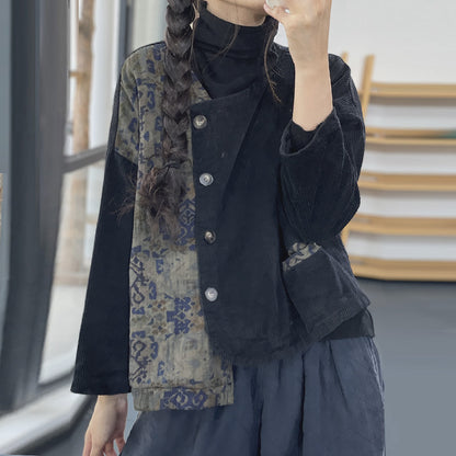 Retro Contrast Color Cotton Coat Jacket Women