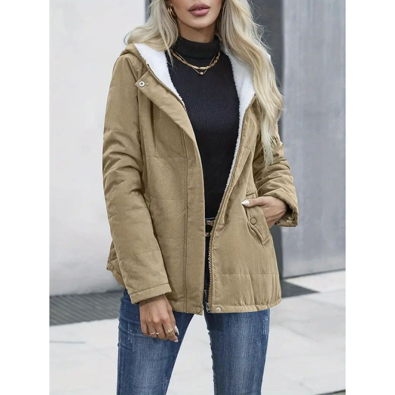 Fleece-lined Hooded Preppy Style Long Sleeve Cotton Coat