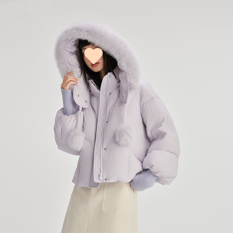 Sweet Down Light Luxury Short Type Hooded Jacket